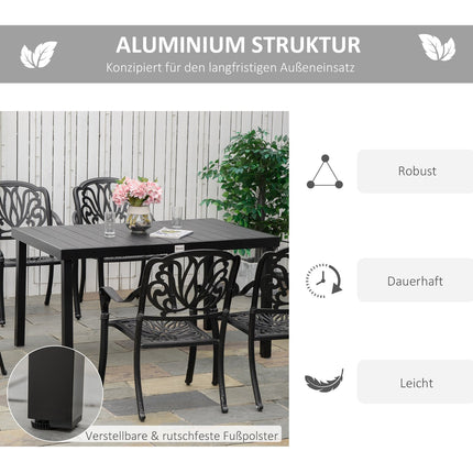 Esstisch für draußen für 6 Personen, pflegeleichtes Aluminium, schwarz