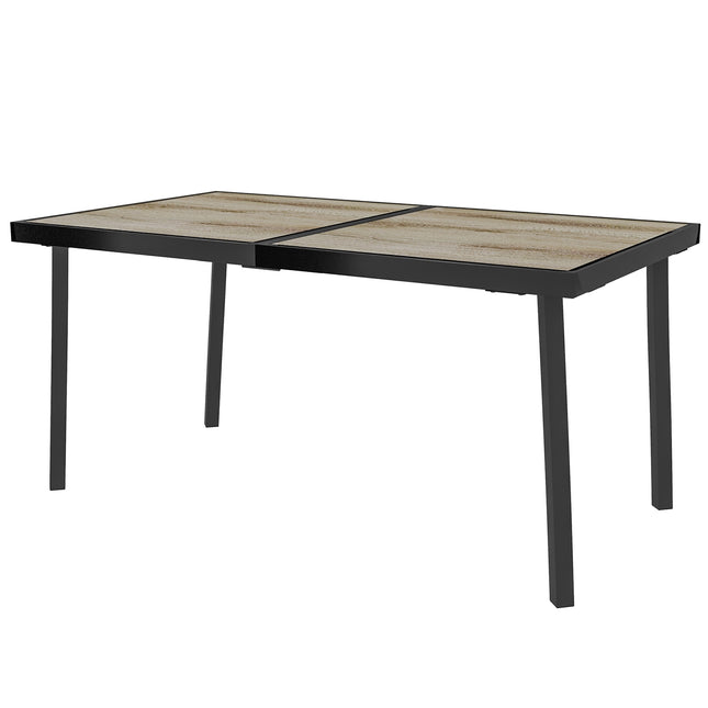 Gartentisch für 6 Personen, Holzoptik, Stahlgestell, grau