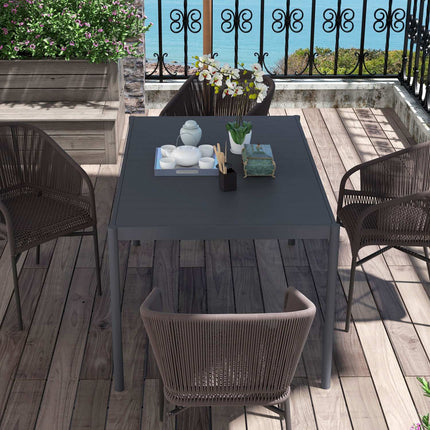 Aluminum patio dining table for 6, dark grey, 145x90x74 cm