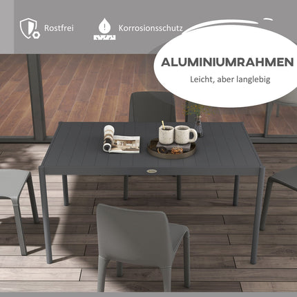 Aluminum patio dining table for 6, dark grey, 145x90x74 cm