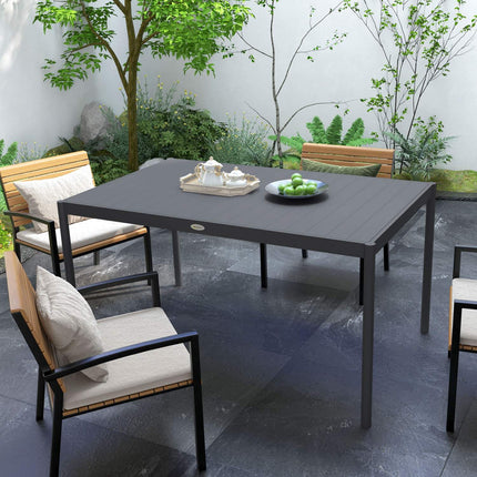 Aluminum patio dining table for 6, dark grey, 145x90x74 cm