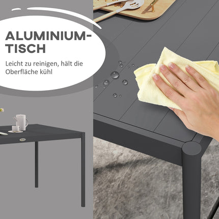 Aluminum patio dining table for 6, dark grey, 145x90x74 cm