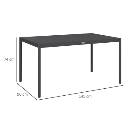 Aluminum patio dining table for 6, dark grey, 145x90x74 cm