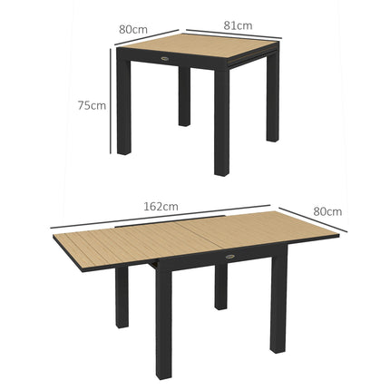 Tuintafel, Eettafel Voor 6 Personen, Terrastafel, Uitschuifbare Balkontafel, Draagvermogen Tot 70 Kg, Aluminium, Geel, 81/162 X 80 X 75 Cm