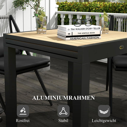 Tuintafel, Eettafel Voor 6 Personen, Terrastafel, Uitschuifbare Balkontafel, Draagvermogen Tot 70 Kg, Aluminium, Geel, 81/162 X 80 X 75 Cm
