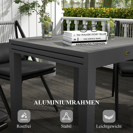 Ausziehbarer Gartentisch aus Aluminium für 6 Personen – Grau
