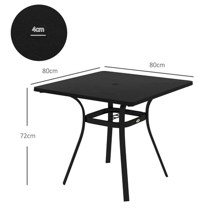 Quadratischer Gartentisch, Stahl, 4-Sitzer, Schwarz, 80x80 cm