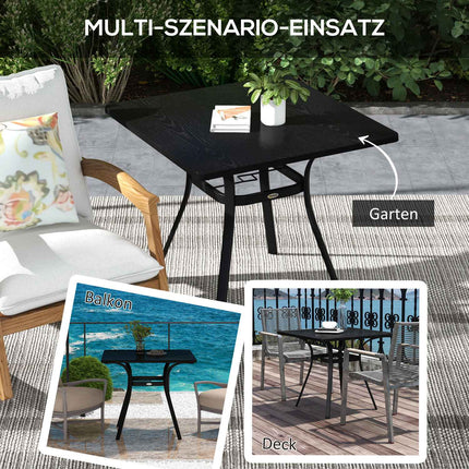 Quadratischer Gartentisch, Stahl, 4-Sitzer, Schwarz, 80x80 cm