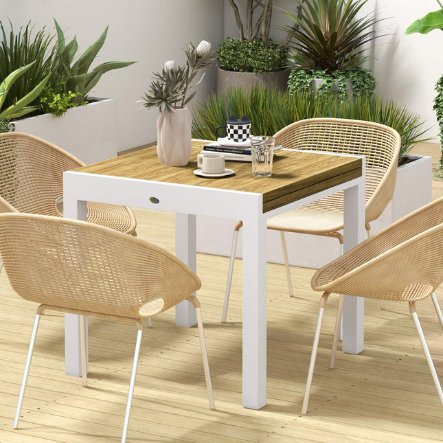 Ausziehbarer Gartentisch, Holzoptik, für 6 Personen, weiß