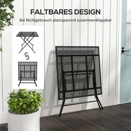 Klappbarer Gartentisch aus Stahl, quadratisch, 70 kg Belastbarkeit, schwarz