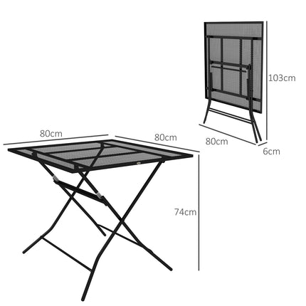 Klappbarer Gartentisch aus Stahl, quadratisch, 70 kg Belastbarkeit, schwarz
