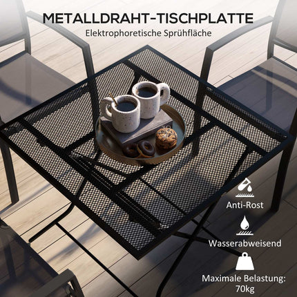 Klappbarer Gartentisch aus Stahl, quadratisch, 70 kg Belastbarkeit, schwarz