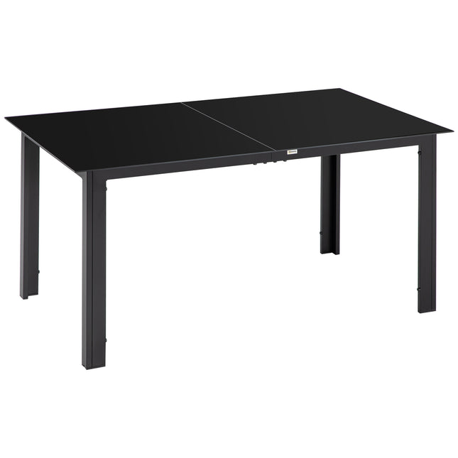 Gartentisch aus Aluminium für 6 Personen, Glasplatte, Schwarz