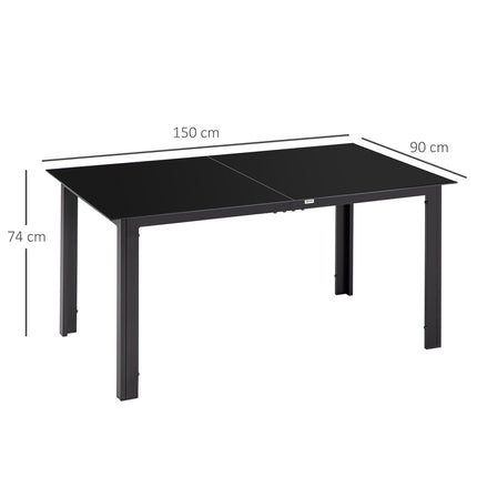 Gartentisch aus Aluminium für 6 Personen, Glasplatte, Schwarz