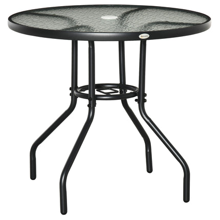 Zahradní bistro stolek, tvrzené sklo a kov, černá, 80cm