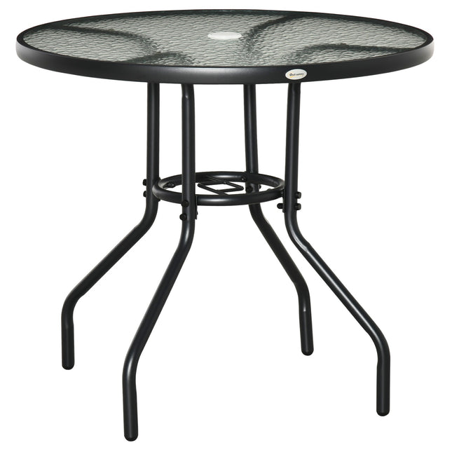 Gartentisch, Glasplatte (Sicherheitsglas) & Metall, schwarz, 80cm