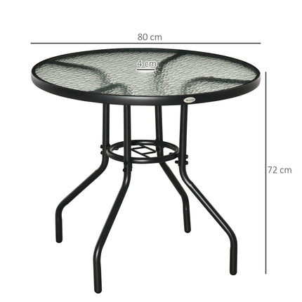 Zahradní bistro stolek, tvrzené sklo a kov, černá, 80cm