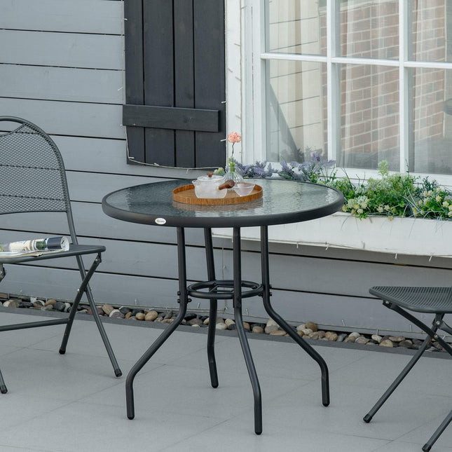 Gartentisch, Glasplatte (Sicherheitsglas) & Metall, schwarz, 80cm
