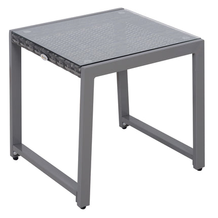 Gartenseitenbeistelltisch, gehärtetes Glas, Polyrattan & Aluminium
