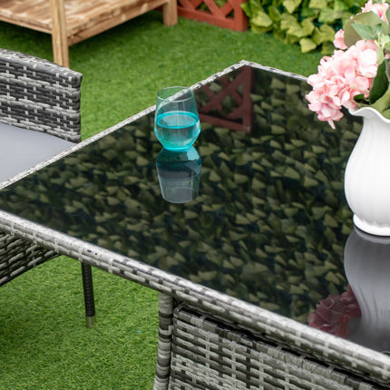 Gartentisch, Glasplatte, Polyrattan, 150x85x74 cm