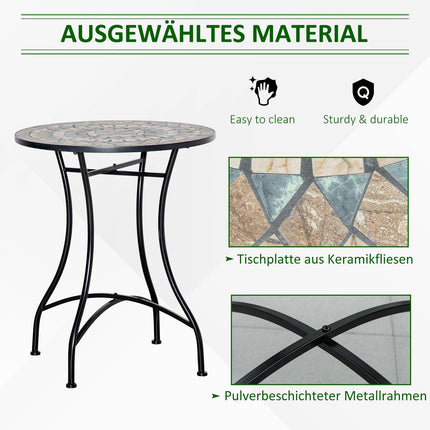Runder Gartentisch in Mosaik - Keramik, Metall Ø60cm