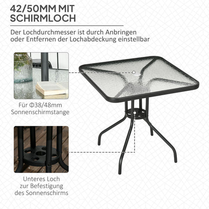 Quadratischer Metall-Gartentisch, 76x76 cm, wetterfest, schwarz