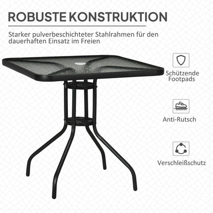 Quadratischer Metall-Gartentisch, 76x76 cm, wetterfest, schwarz