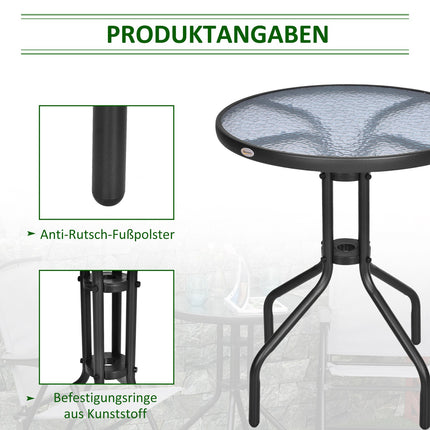 Runder Gartentisch aus Metall und Glas – Ø60 x H70 cm