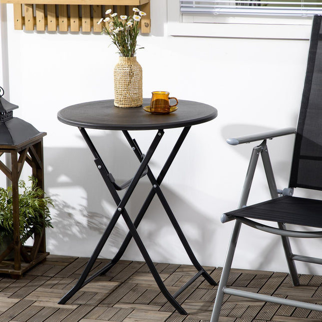 Runder klappbarer Gartentisch – 60 cm, dunkelgraue Holzoptik