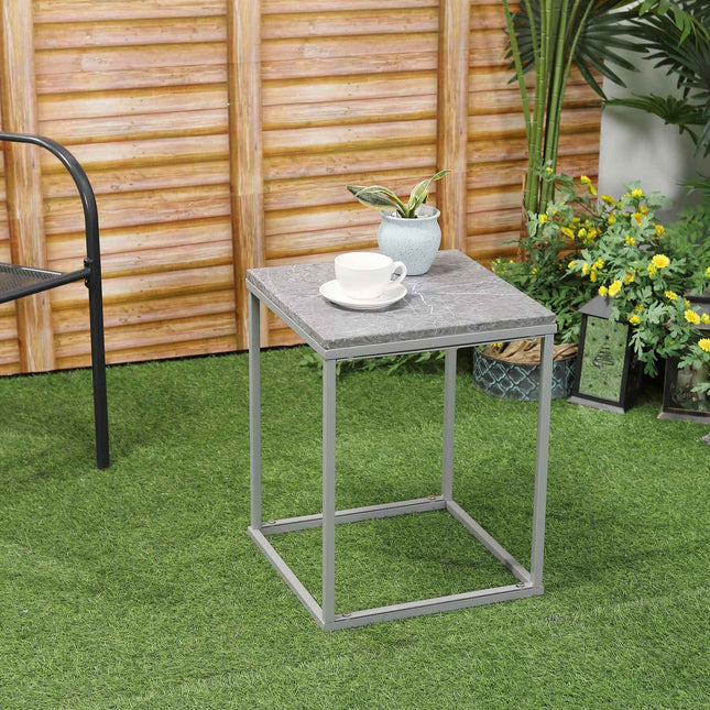 Garten-Couchtisch aus Metall für drinnen und draußen, 40x40x50 cm