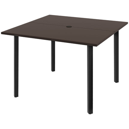 Square garden table with umbrella hole, steel, brown, seats 4