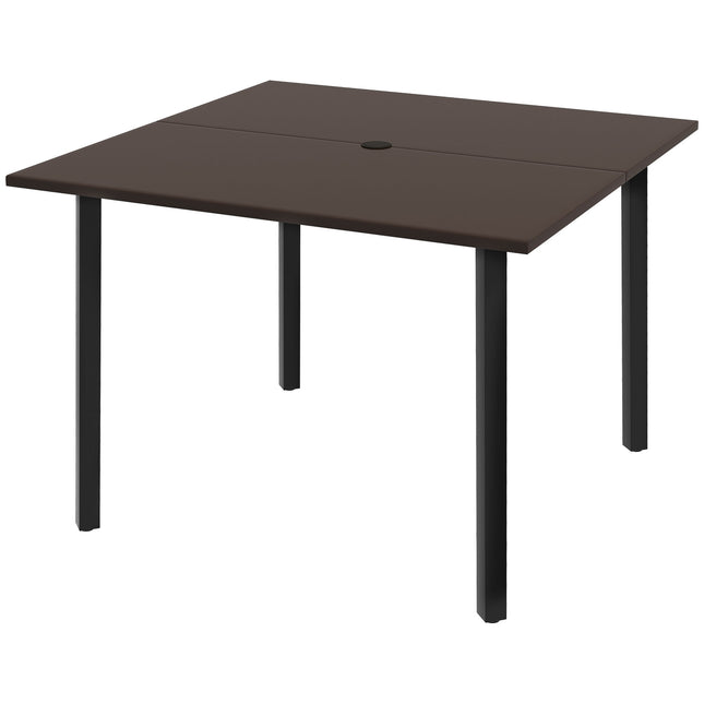 Quadratischer Gartentisch mit Schirmloch, Stahl, braun, für 4 Personen
