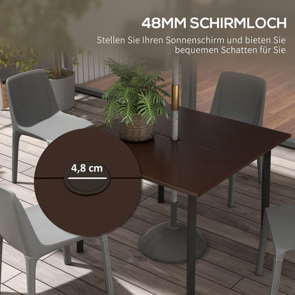 Square garden table with umbrella hole, steel, brown, seats 4