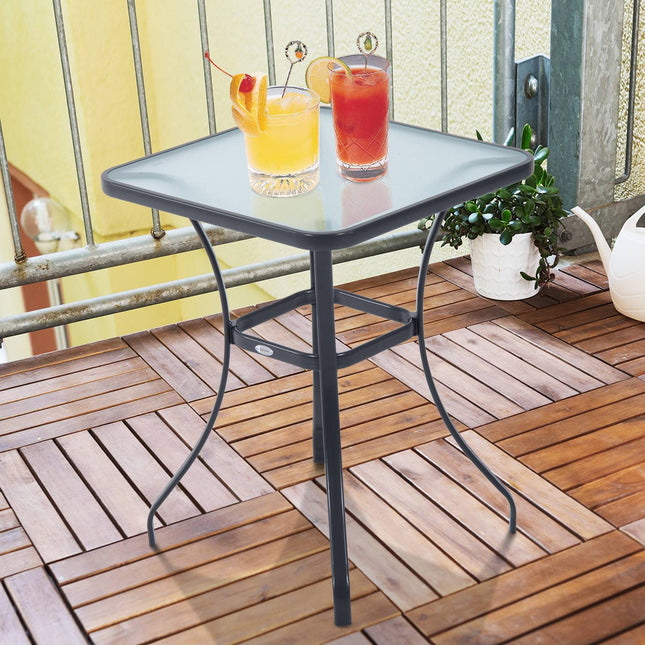 Quadratischer Gartentisch, wetterfestes Glas, 68,5 cm, schwarz