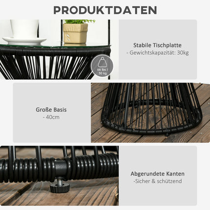 Runder Bistro-Glastisch mit hohlem Trommelfuß, schwarz