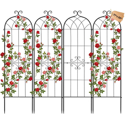 Garden Trellis Panels, 4-Pack Steel Rose Trellis 180x52.5cm