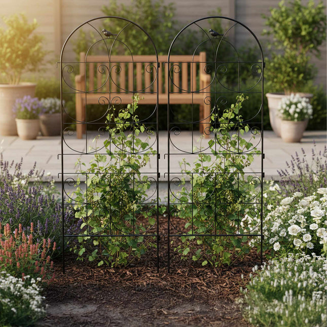 Gartenspalier-Set, klappbar, pulverbeschichteter Stahl, Schwarz