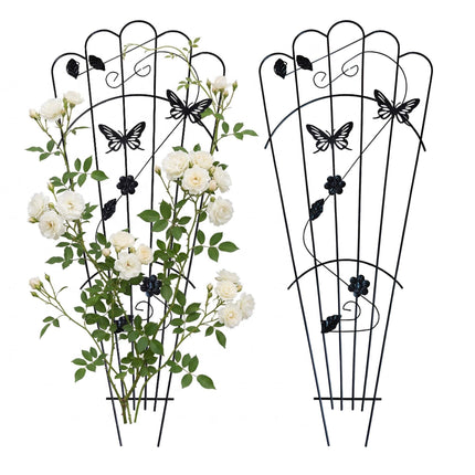 Gartenspalier 2er-Set, Kletterhilfe aus Metall mit Schmetterling