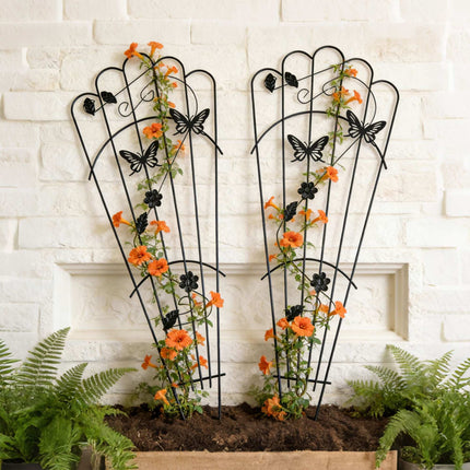 Gartenspalier 2er-Set, Kletterhilfe aus Metall mit Schmetterling
