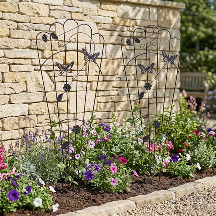 Gartenspalier 2er-Set, Kletterhilfe aus Metall mit Schmetterling