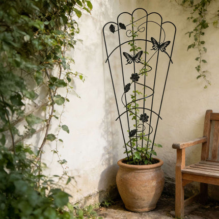 Gartenspalier 2er-Set, Kletterhilfe aus Metall mit Schmetterling
