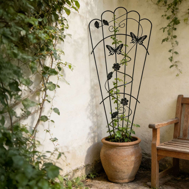 Gartenspalier 2er-Set, Kletterhilfe aus Metall mit Schmetterling