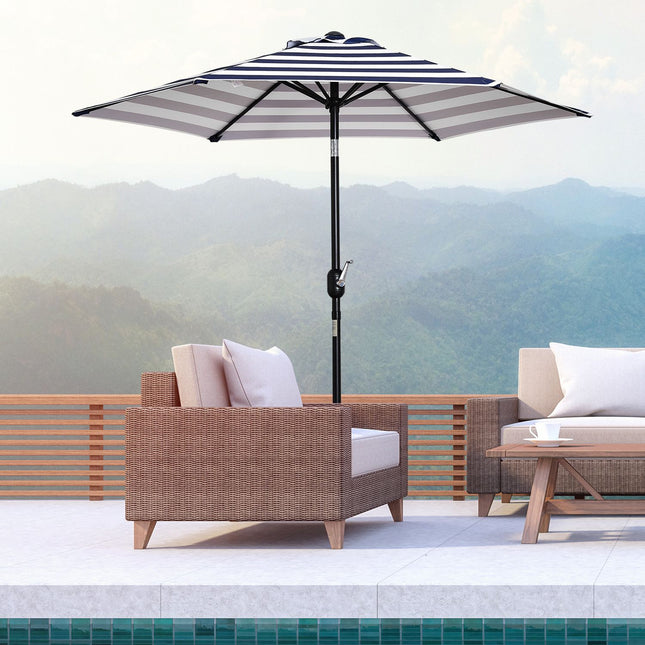 Gartenschirm - Stahlgestell, blaue Streifen, Ø230 cm