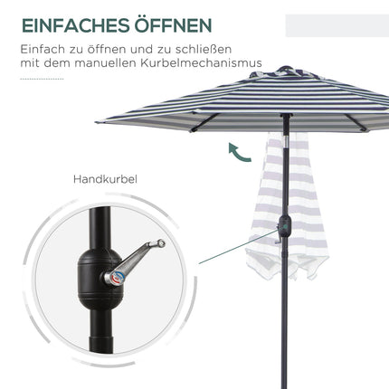 Gartenschirm - Stahlgestell, blaue Streifen, Ø230 cm