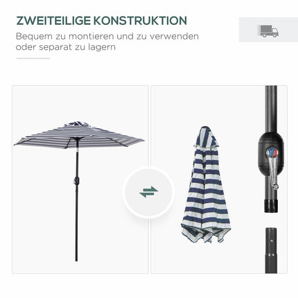 Gartenschirm - Stahlgestell, blaue Streifen, Ø230 cm