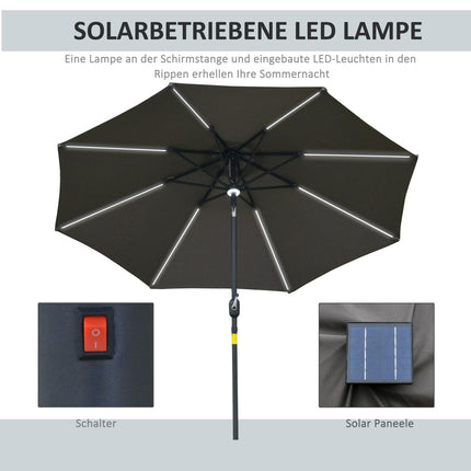 Gartenschirm mit Solar-LED-Beleuchtung – dunkelgrau, 270 cm