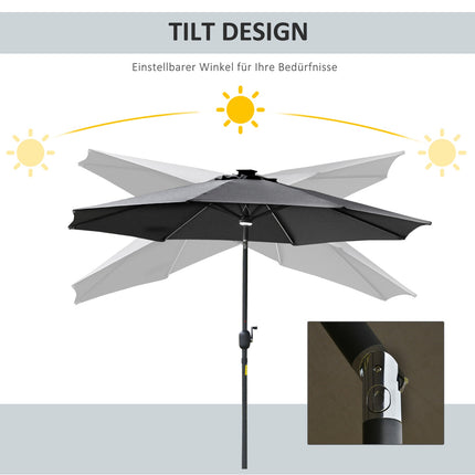 Gartenschirm mit Solar-LED-Beleuchtung – dunkelgrau, 270 cm