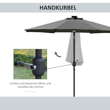 Gartenschirm mit Solar-LED-Beleuchtung – dunkelgrau, 270 cm