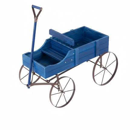 Garden Wagon Planter, Fir Wood, 2 Sections, Blue