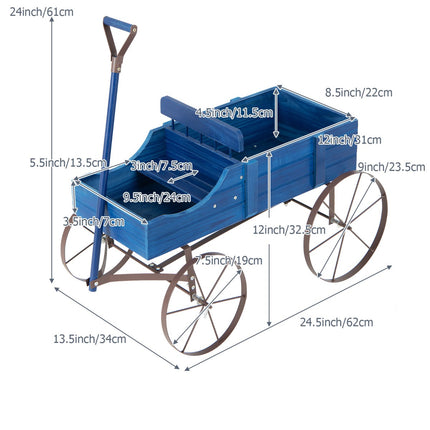 Garden Wagon Planter, Fir Wood, 2 Sections, Blue